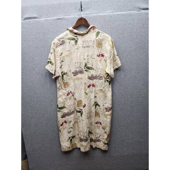 Caribbean Joe XL Beige Floral Print Short-Sleeve Button-Up Shirt Dress - Picture 2 of 5